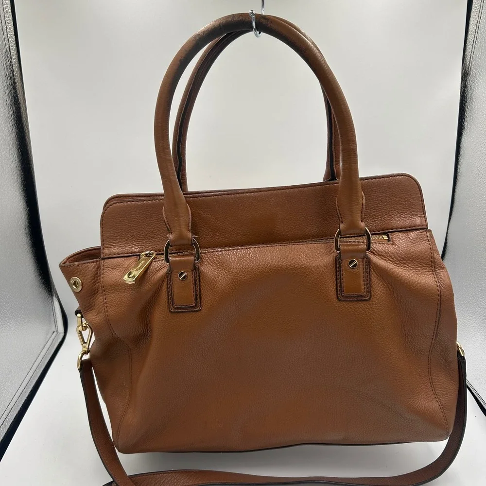 Michael Kors Satchel Womens Medium Brown Pebbled Leather Crossbody Bag